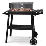 Muntel Holzkohlegrill edelstahl auf rollen,Säulengrill,BBQ-Grill,inkl 4-fach höhenverstellbarem Grillrost, Lüftungsregler,Aschekasten und Aschekasten, für Camping, Garten, Schwarz