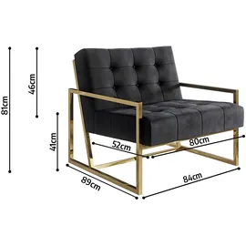 s-style möbel Loungesessel 84 x 81 x 89 cm Schwarz/Gold mit Metallfüßen