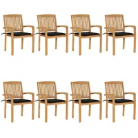 VidaXL Stapelbare Gartenstühle mit Kissen 8 Stk. Massivholz Teak
