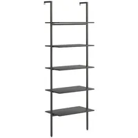 Leiterregal, Schwarz, Holzwerkstoff, 64x185x35 cm, Wohnzimmer, Regale, Bücherregale