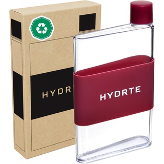 Hydrte Die flache Wasserflasche, auslaufsichere, flache Wasserflasche, BPA-freier Kunststoff, die ultimative dünne Wasserflasche für die Handtasche, passt in jede Tasche (350 ml, Rubinrot)