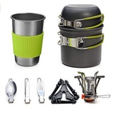 Defactoshop Campinglöffel Camping Geschirr Set 9-teiliges kochtopf Set inkl. Camping Töpfe, Aluminium grau