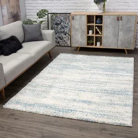 Carpet City Hochflor-Teppich Pulpy 524, rechteckig, Höhe: 30 mm, besonders weich, Meliert, ideal für Wohnzimmer & Schlafzimmer beige|blau 80 cm x 300 cm x 30 mm