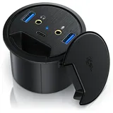CSL USB 3.2 Gen1 Tisch Kabeldurchführung - Tischkabeldose Multi In Desk USB Hub - 2 x USB 3.2 Gen 1 - 1 x USB C 3.2 Gen1 - 2 x 3,5mm Klinke