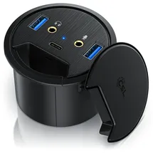 CSL USB 3.2 Gen1 Tisch Kabeldurchführung - Tischkabeldose Multi In Desk USB Hub - 2 x USB 3.2 Gen 1 - 1 x USB C 3.2 Gen1 - 2 x 3,5mm Klinke