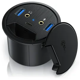 CSL USB 3.2 Gen1 Tisch Kabeldurchführung - Tischkabeldose Multi In Desk USB Hub - 2 x USB 3.2 Gen 1 - 1 x USB C 3.2 Gen1 - 2 x 3,5mm Klinke