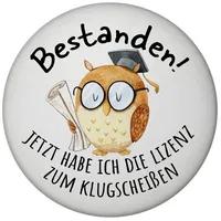 Speecheese Bestandene Prüfung Eule Magnet rund rund mit Spruch