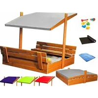 QLS Sandkasten aus Holz mit Sitzbank und Dach grau