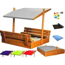 QLS Sandkasten aus Holz mit Sitzbank und Dach grau