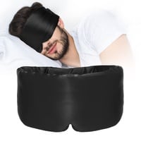 ATreebag Seide Schlafmaske für Frauen und Herren, 100% Hautfreundlich Seide Augenmaske, Große Nachtmaske mit einstellbarem Klettband zu Hause und Auf Reisen, 1 Stück (Tiefschwarz)