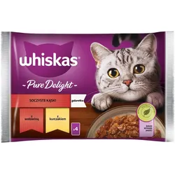 WHISKAS Adult 4x85g: Nassfutter für Katzen mit Rindfleisch und Huhn