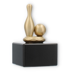 Pokal Metallfigur Kegel und Kugel goldmetallic auf schwarzem Marmorsockel 11,0cm
