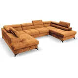 beautysofa U-Form Polsterecke Sorento U 345 cm XXL Ecksofa mit Bettkasten Kopfstützen Wohnlandschaft, Stoff: sally 14 - orange - Orange