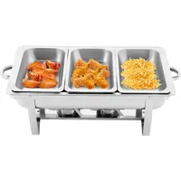 9L 3 Grid Profi Chafing Dish Speisewärmer Wärmebehälter Satz Speisenwärmer Edelstahl Warmhaltebehälter Warmhaltegerät w/Cover