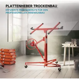 Wiltec XXL Plattenheber bis max. 68 kg Höhe 140-350 cm max. Breite 2,90 m Trockenbau Montagehilfe 1-Mann-Bedienung 3 Räder mit Feststellbremse Rot