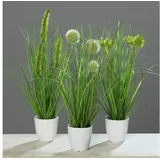 mucplants Kunstpflanze Gras im weißen Topf 3 Stück Höhe 38cm Grün Kunstgras Ziergras Tischdekoration