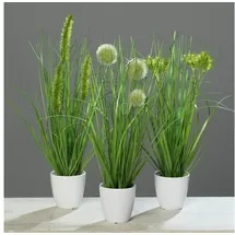mucplants Kunstpflanze Gras im weißen Topf 3 Stück Höhe 38cm Grün Kunstgras Ziergras Tischdekoration