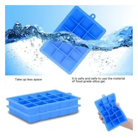 Intirilife 2x Eiswürfelformen in BLAU - 2er Set à 15 Fächer Eiswürfel Silikonformen mit Deckel - 18 x 13 x 2.5