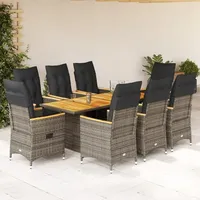 VidaXL 9-tlg. Garten-Essgruppe mit Kissen Grau Poly Rattan