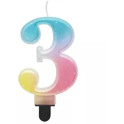 Schönheit und Charme: Zahlenkerze, pastellfarbene Regenbogen - 3