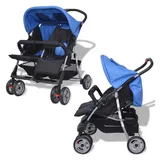 vidaXL Zwillingsbuggy blau und schwarz