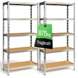 ONDIS24 Schwerlastregal Metallregal Thomas, Lagerregal 90x40x180 (H) cm, Kellerregal, 2-tlg., mit 5 Fachböden, je 175 kg belastbar, höhenverstellbar silberfarben