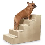 VELORA H&L Hundetreppe 5 Stufen Beige - Stabile Holzkonstruktion mit Veloursbezug, rutschfeste Hundetreppe für Sofa und Bett, Haustiertreppe für Hunde und Katzen, Belastbar bis 80 kg
