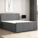 Möbel Punkt Boxspringbett MALIBU mit Bettkasten 180 x 200 cm Webstoff Anthrazit Bett Bettkasten und Fussteil