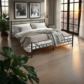 Tectake tectake® Metallbett, robustes Stahlgestell, bodenschonende Kunststoffkappen, 180 x 200 cm