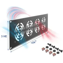 DeLock 67417 19" 3 HE Rackblende für 4 Lüfter 92 x 92 mm dunkelgrau