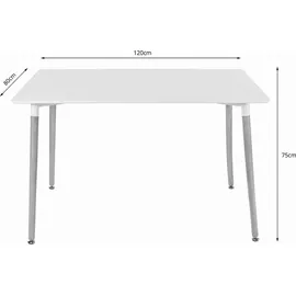 home collective Esstisch Tisch Küchentisch Esszimmertisch klein 120cm Länge + 80cm Breite weiss mit Vollholzbeinen in Natur