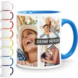 SpecialMe Tasse personalisiert Foto-Collage Text Fototasse bis zu 7 Fotos Fotogeschenk Kaffeetasse Bild selbst gestalten Weiss-innen-blau standard