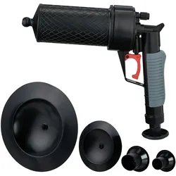 Relaxdays Pressluft Rohrreiniger, 4 Aufsätze für WC, Dusche, Waschbecken, Rohrreinigung chemiefrei, Rohrpistole, schwarz