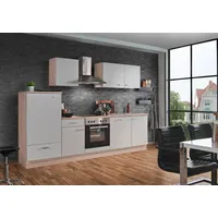 Menke Einbauküche, Küchenzeile/Küchenblock Classic 280 cm Weiß Melamin-Sonoma Eiche Nachbildung