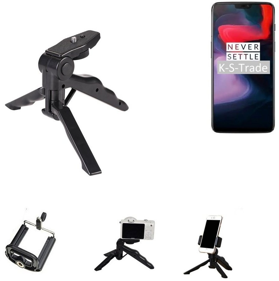 K-S-Trade für OnePlus 6 Smartphone-Halterung, (Stativ Tisch-Ständer Dreibein Handy-Stativ Ständer Mini-Stativ) schwarz