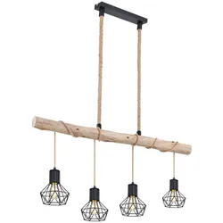 LED Hängeleuchte, Balken natur, Hanfseil, L 100 cm