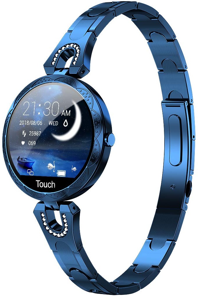 LONGLU Smartwatch für Frauen, Bluetooth Smartwatch kompatibel für iOS, Android, iPhone, Samsung, Fitness-Tracker mit Herzfrequenz, Blutdruck, wasserdicht, Schrittzähler, Schlafaktivität (Blau)