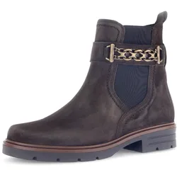 Chelseaboots GABOR, Damen, Gr. 37, braun (dunkelbraun), Veloursleder, unifarben, modisch, Schuhe, Blockabsatz, Herbstmode, Stiefelette mit Zierkette am Schaft