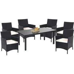 Poly-Rattan-Garnitur Hamar, Gartenmöbel Balkon-Set Sitzgarnitur ~ anthrazit, Kissen creme