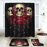 Fadaing Totenkopf Duschvorhang 180 x 200 180 x 180 Schädel Muster Gothic Duschvorhänge Wasserdichtes Polyeste Skull Duschvorhang Badezimmermatte 4-teiliges Set (200 x 240 cm,2)