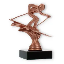 Pokal Kunststofffigur Ski Abfahrt bronze auf schwarzem Marmorsockel 13,6cm