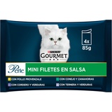 Gourmet Purina Perle Mini-Filets in Sauce, Nassfutter für Katzen mit Huhn, Lamm, Kaninchen und Rind, 12 Packungen mit 4 Beuteln, 85 g, 48 Stück