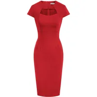 GRACE KARIN Etuikleider rot Damen Pencil Kleid Baumwolle Bodycon midi Rockabilly Kleid Retro Vintage Kleid CL8947-2 XL - XL