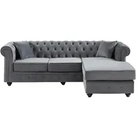 Vente-Unique Sofa, Anthrazit, Textil, Uni, 4-Sitzer, 228x72x163 cm, Wohnzimmer, Sofas & Couches, Sofas, Chesterfield Sofas