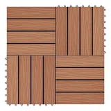 Vellora Terrassenplatte Terrassenfliesen 11Stk Tief Geprägt WPC 30x30cm 1qm, hellbraun, Design des Bodenentwässerungsnetzes, Holzoptik braun|grau