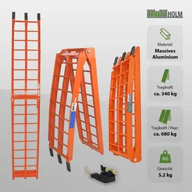 Baumarktplus TRUTZHOLM 2 x Auffahrrampe klappbar 180 cm Traglast 680 kg Alu orange geriffelte Einzelstäbe Verladerampe