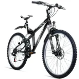 bergsteiger Mountainbike Buffalo 26 Zoll Mountainbike, geeignet ab 155 cm, Damen, Herren, 18 Gang Shimano Tourney RD-TZ50 Schaltwerk, Kettenschaltung, Scheibenbremsen, V-Brake schwarz