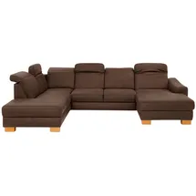 Home Affaire Wohnlandschaft HOME AFFAIRE "Dundee U-Form", braun (schokobraun), B:338cm H:86cm T:219cm, Luxus-Microfaser Lederoptik (100% Polyester), Sofas, Wohnlandschaft, wahlweise mit Kopfteilverstellung und zusätzlich mit Bettfunktion