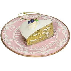 Christbaumschmuck 9,5cm Keramik Kuchenstück Figur Handbemalt & mit Glitzer Weihnachtsbaum Anhänger Weihnachten Weihnachtsbaumschmuck Kuchen Torte Rosa