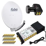 PremiumX Satelliten-Komplettanlage Fuba DAA 780 G Satellitenschüssel Alu Grau 5/12 Multischalter LNB F-Stecker, 1 SAT 12 Teilnehmer